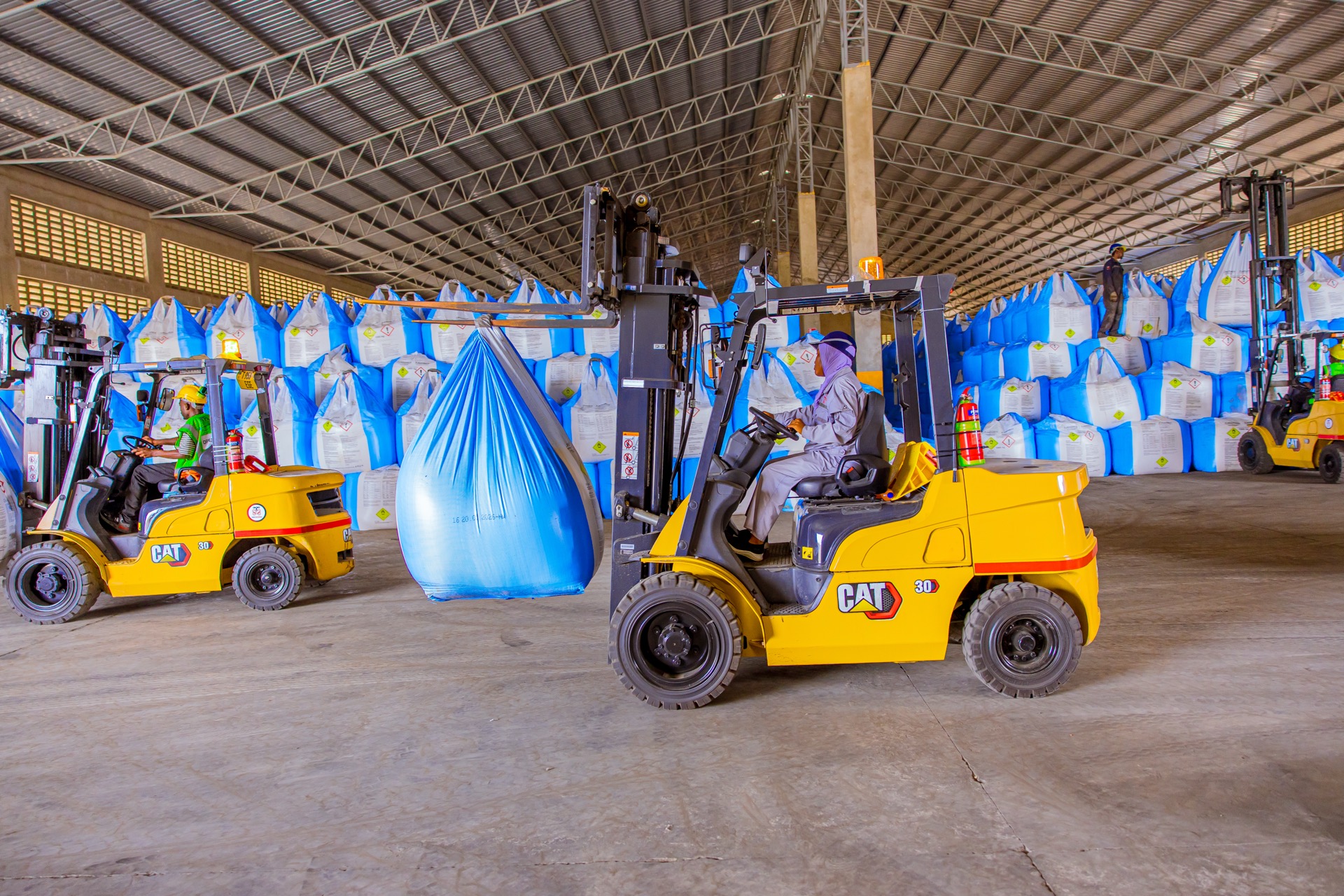 Material-handling fleet in operation at Tanga Warehouse